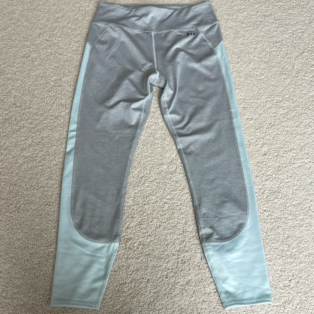 Grey and Light Blue Abercrombie and Fitch Workout Leggings